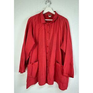 CTC Carol Turner Collection Women's Button Down Oversized Top Long Sleeve Red XL
